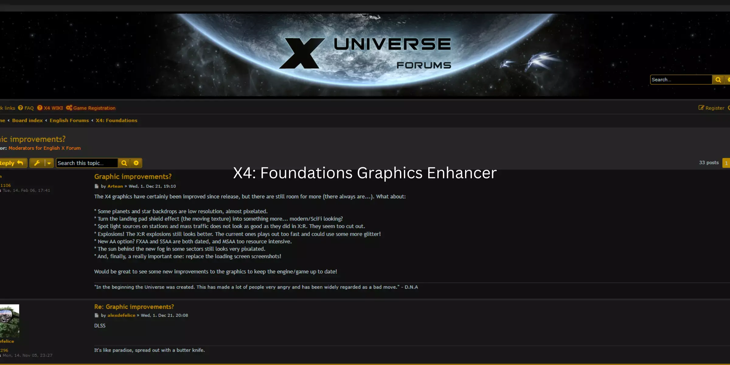 Home page of X4: Foundations Graphics Enhancer