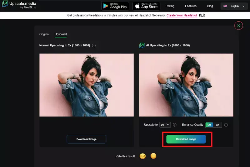 Step 4: Once the upscaling is complete, click the Download Image.