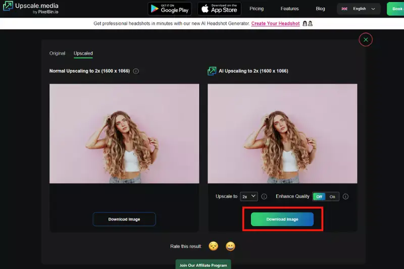 Step 4: Once the upscaling is complete, click the Download Image.