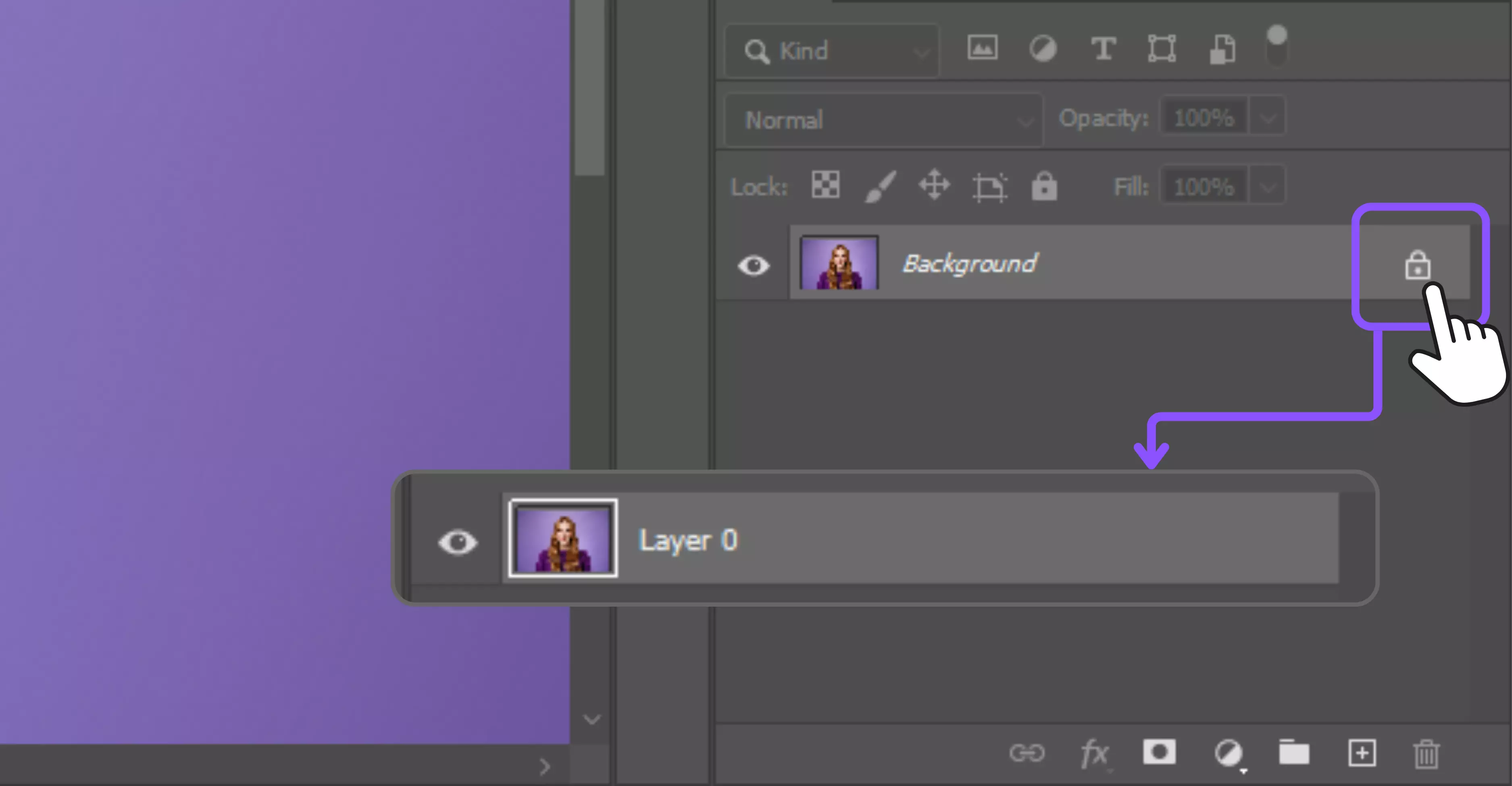 Open your image in Photoshop and make sure the layer is unlocked
