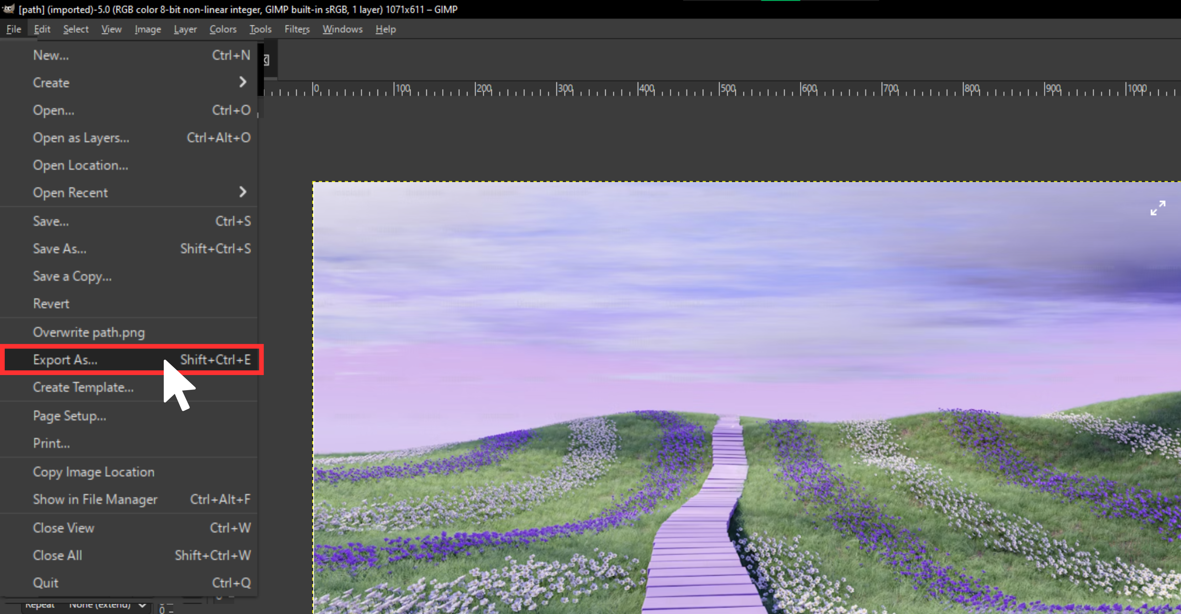 go to file and export as