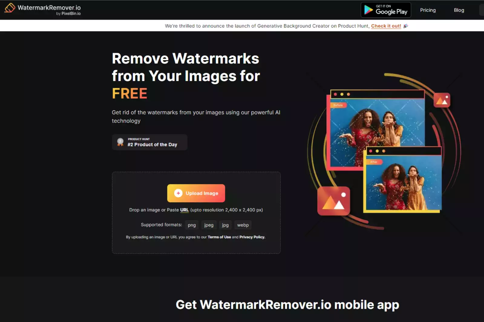 Home Page of WatermarkRemover.io