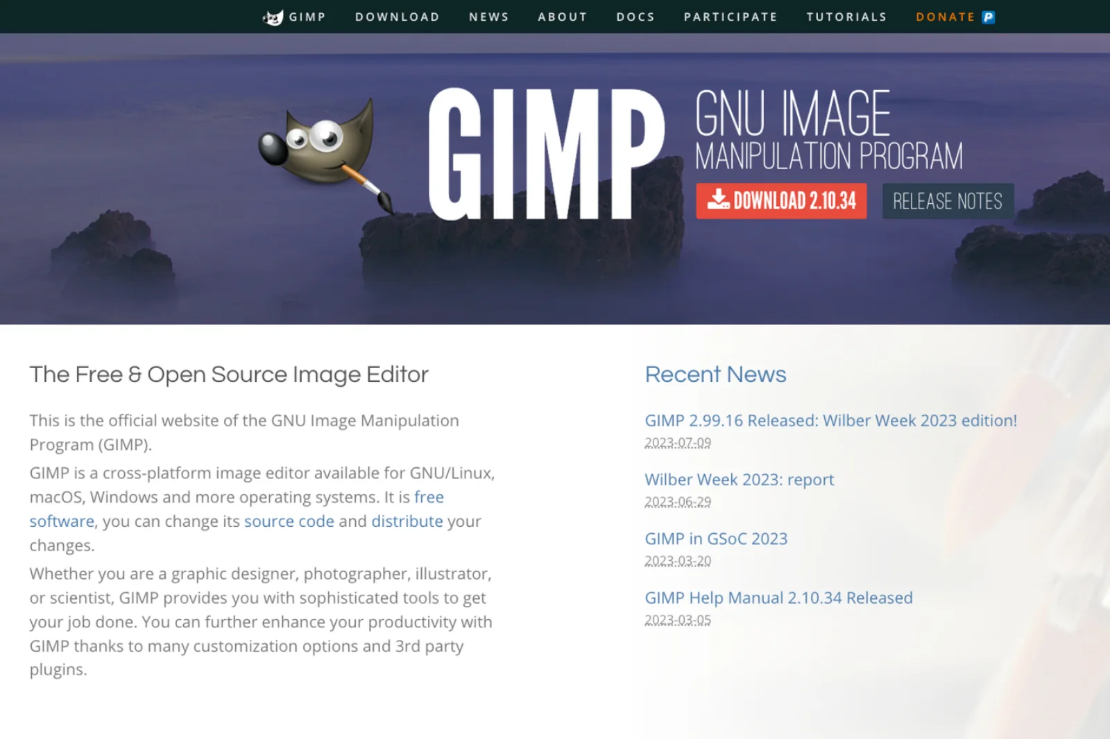 Home Page of GIMP