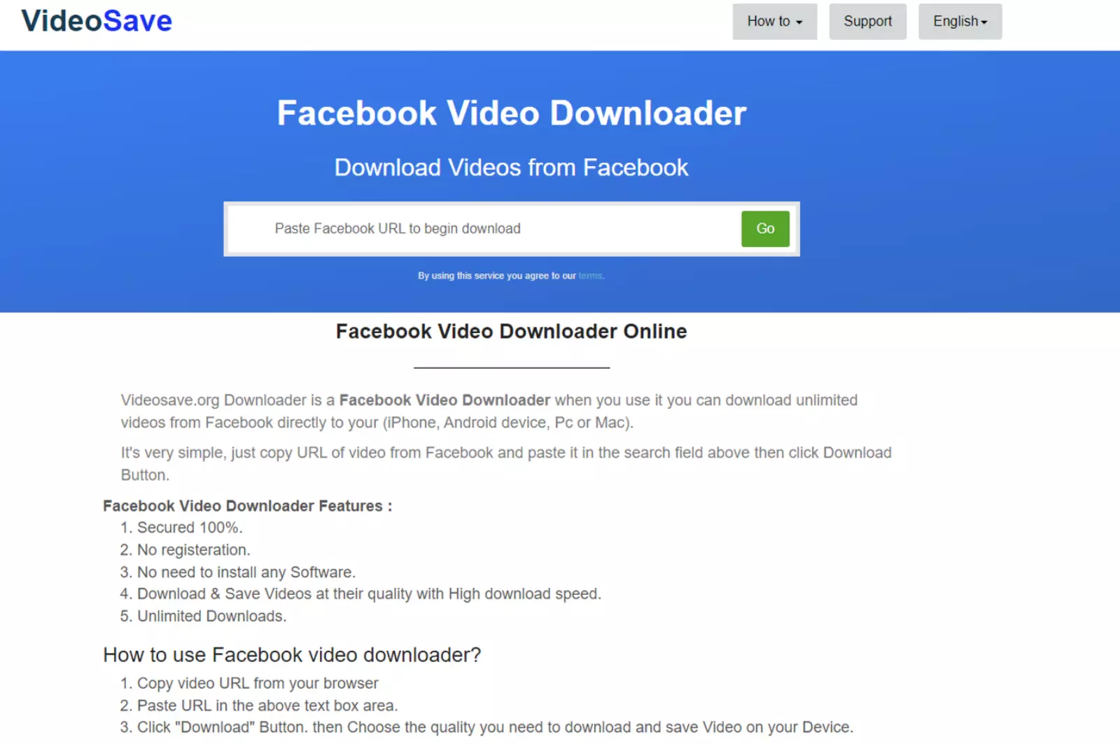 Home Page of VideoSave