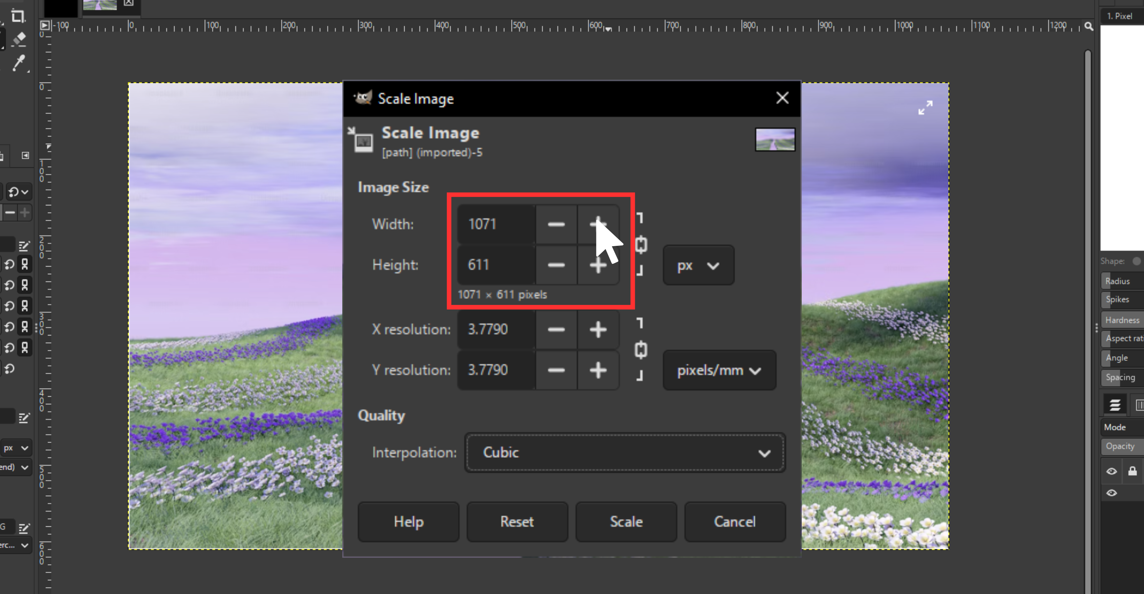 modify the width and height