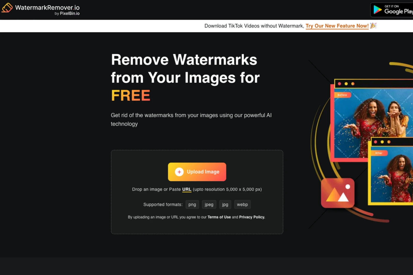 Home Page of WatermarkRemover.io