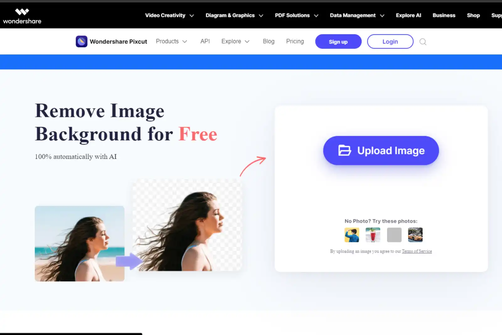 Home Page of Wondershare PixCut
