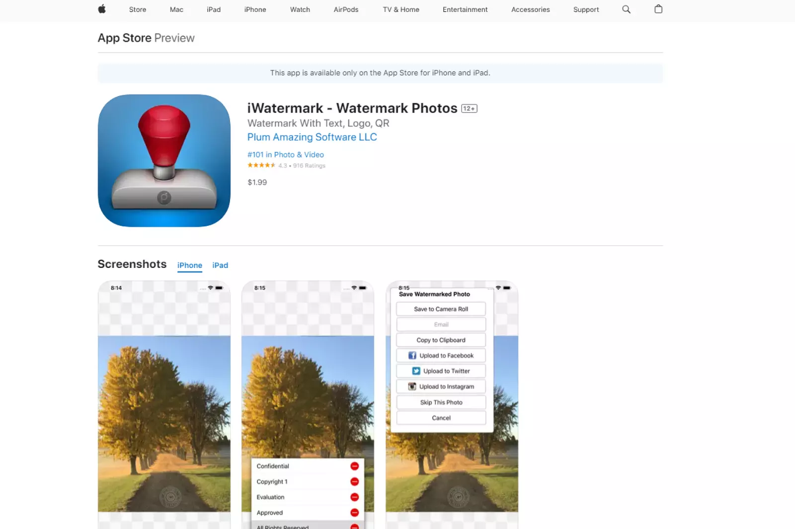Home Page of iWatermark (iPhone & Android)