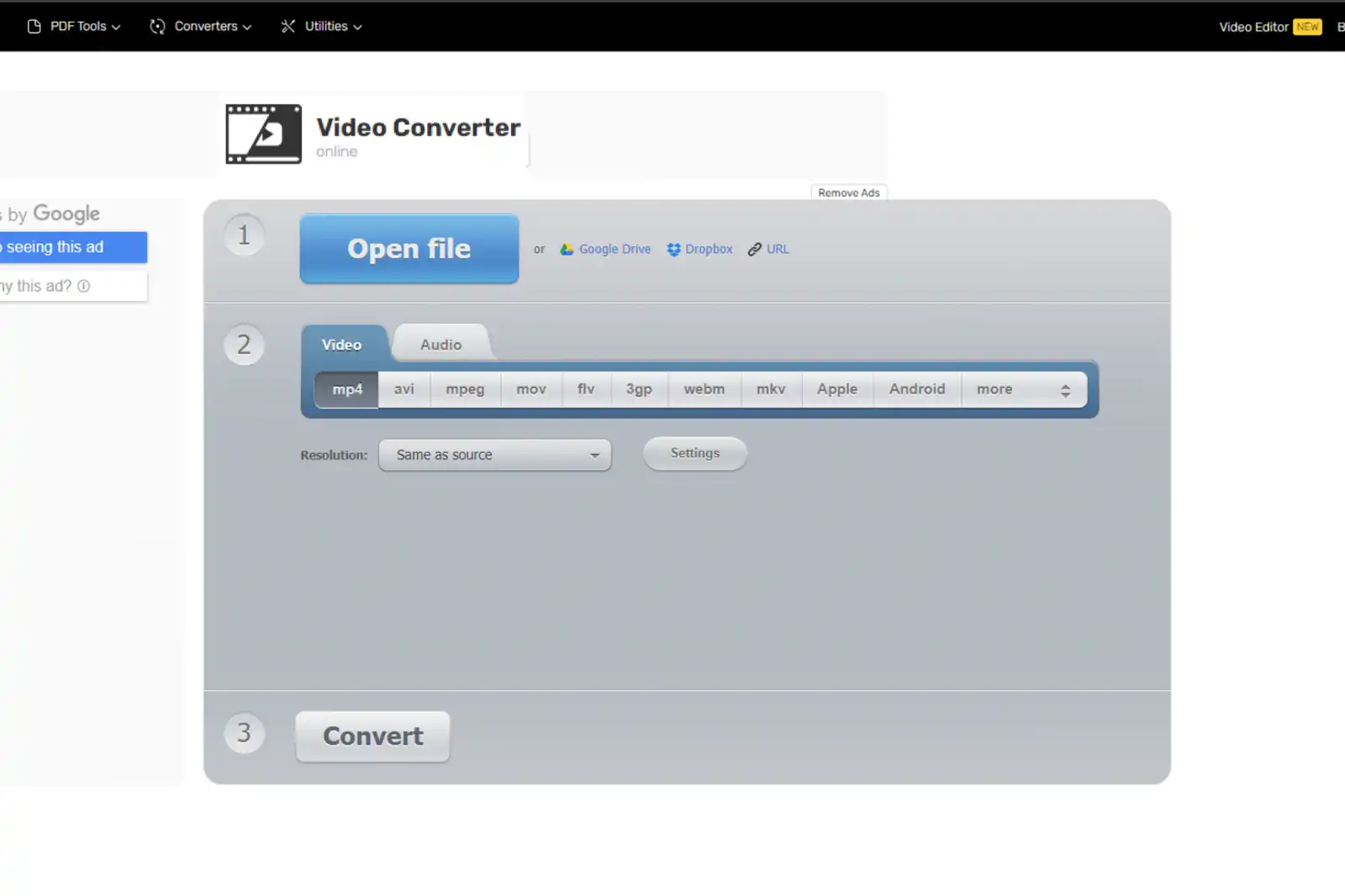 Home Page of Video Converter