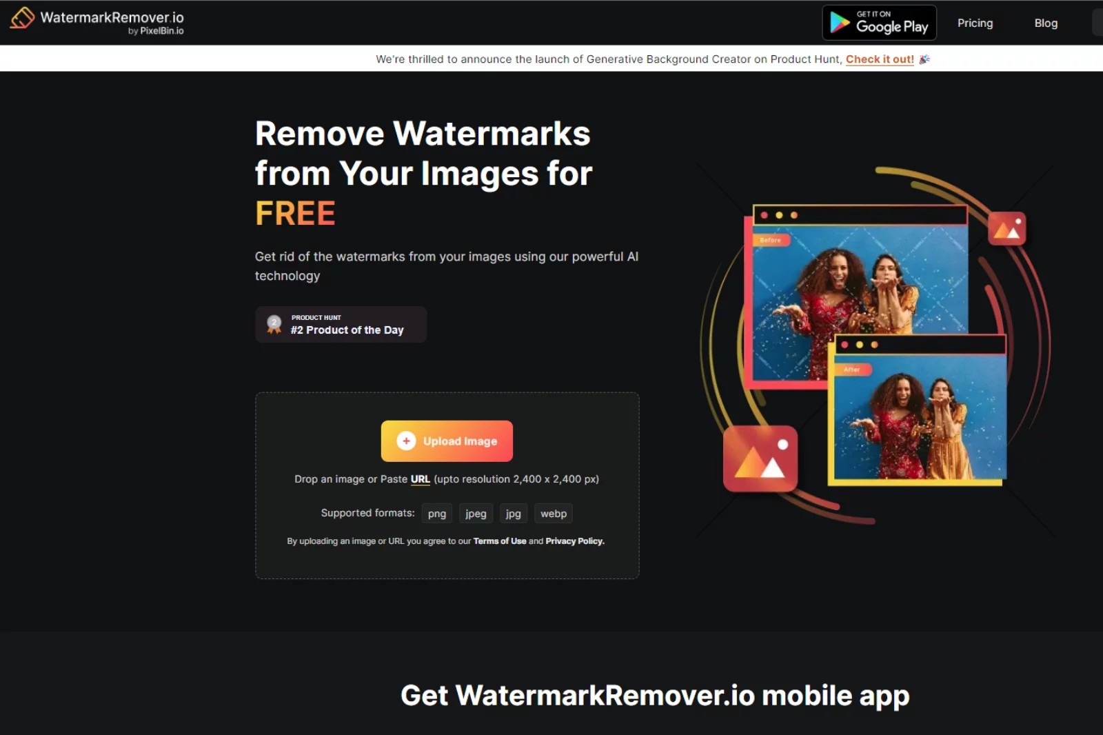 Home Page of WatermarkRemover.io