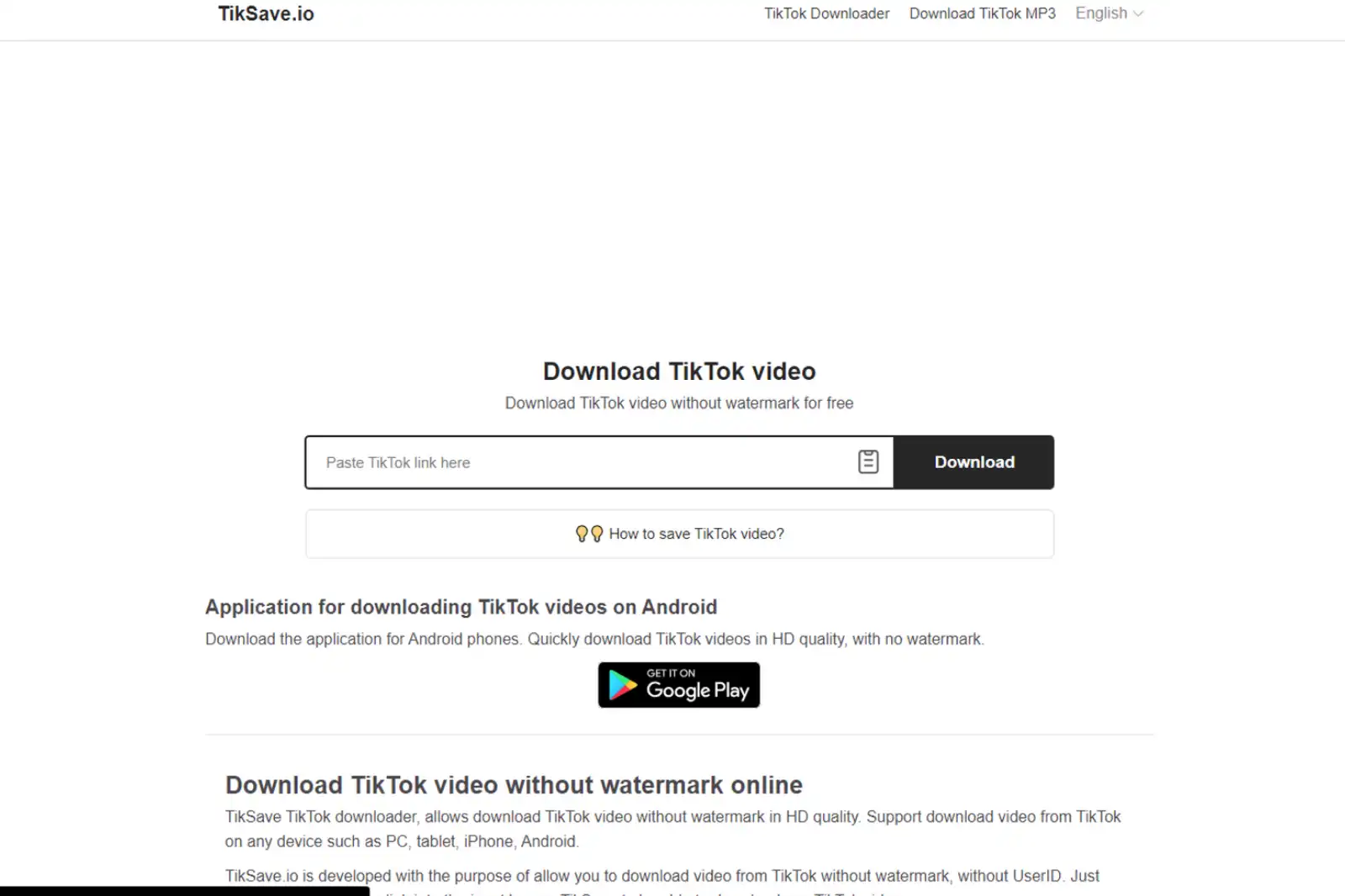 Home Page of TikSave