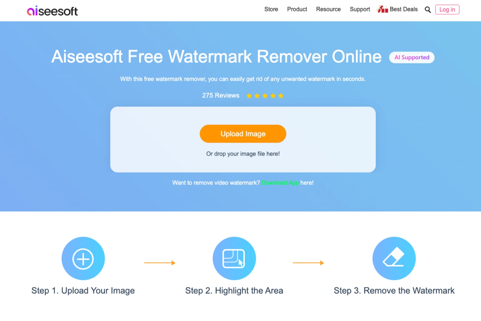 Home Page of Aiseesoft Watermark Remover