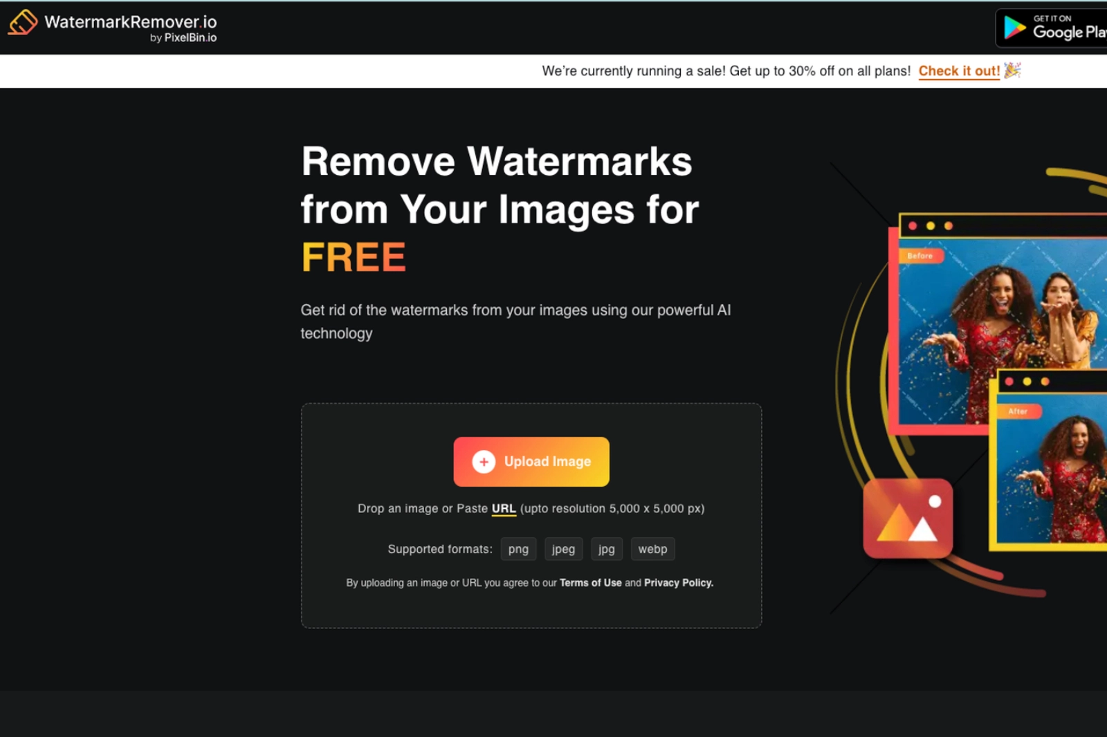 Home Page of WatermarkRemover.io