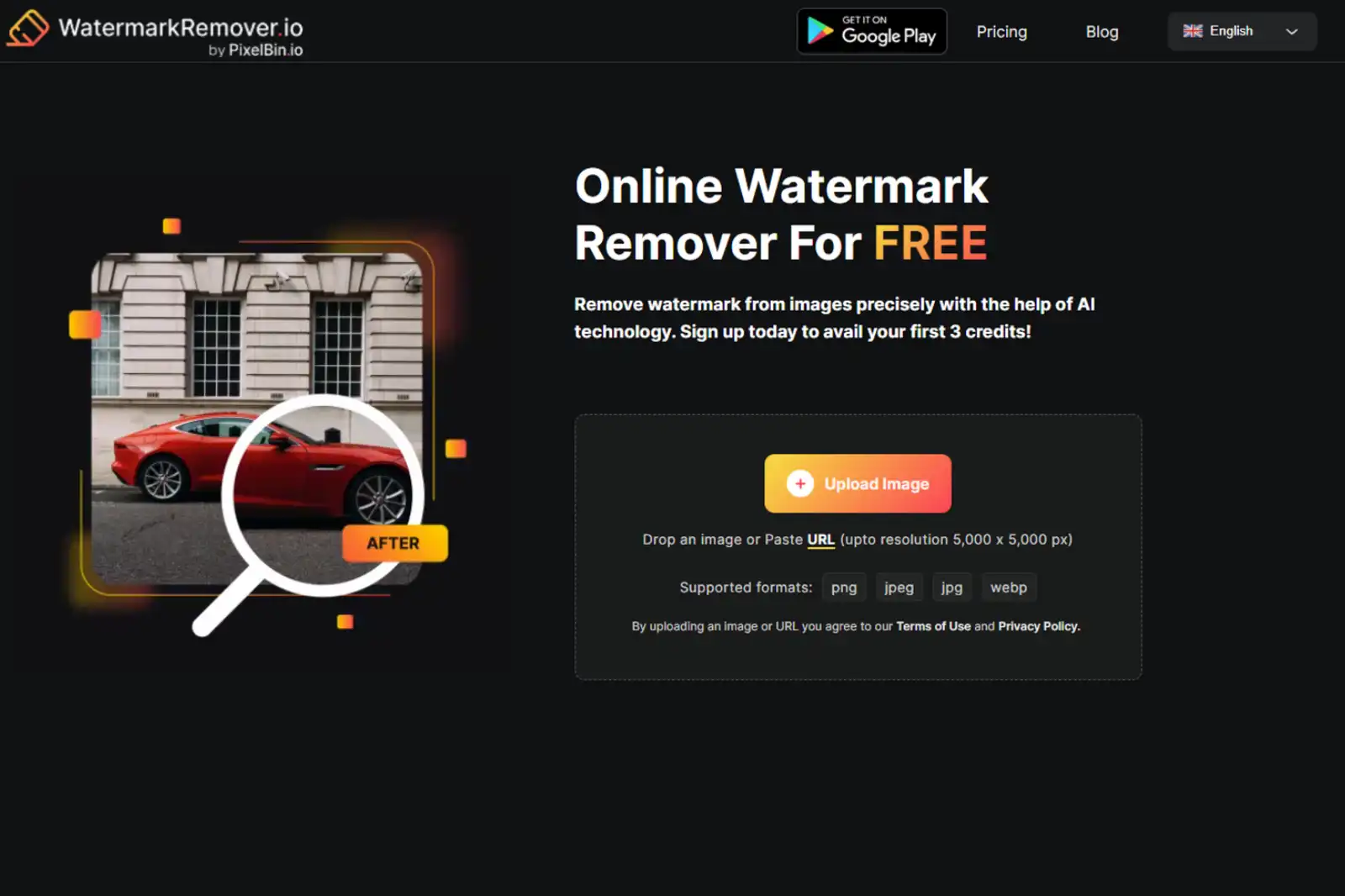 Home Page of WatermarkRemover.io