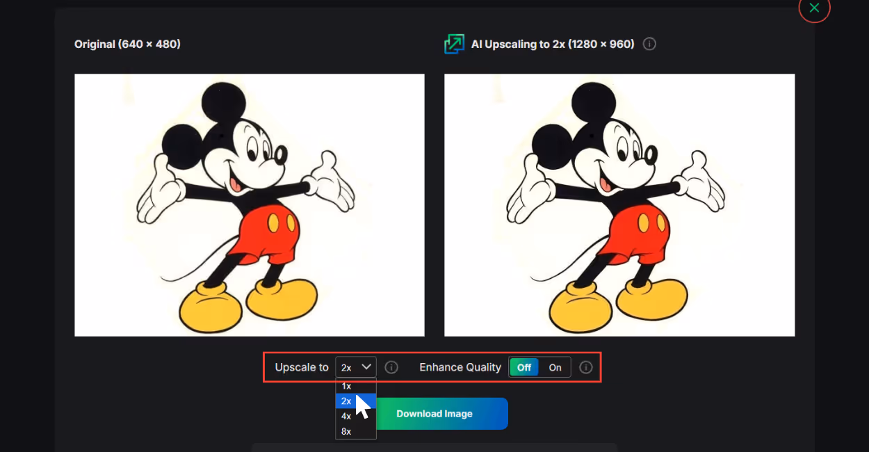 The AI algorithms automatically upscale