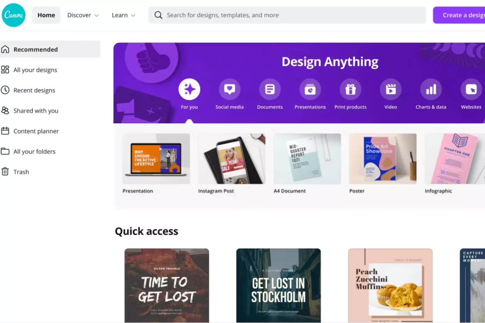 Home Page of Canva