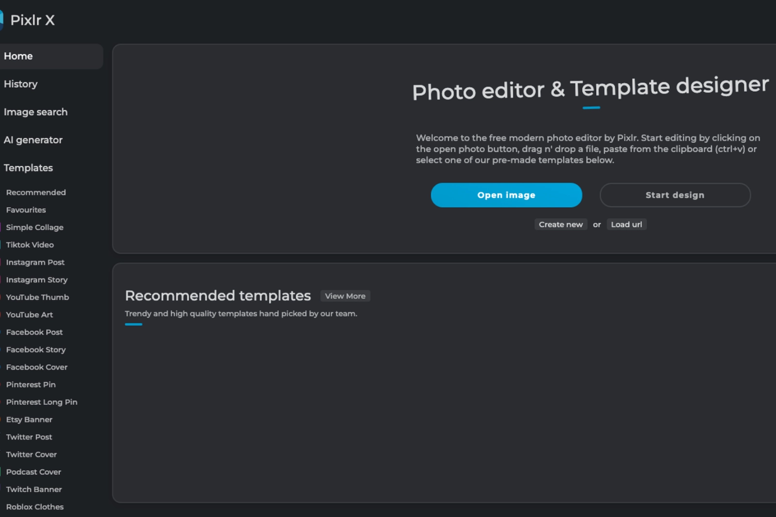 Home Page of Pixlr