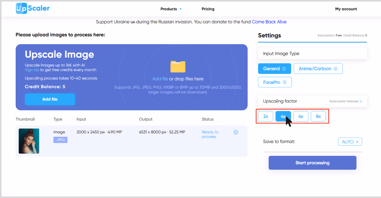Upscaling factor within 2x to 8x