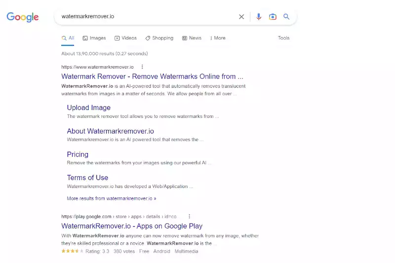 Search Watermarkremover.io on Google.com