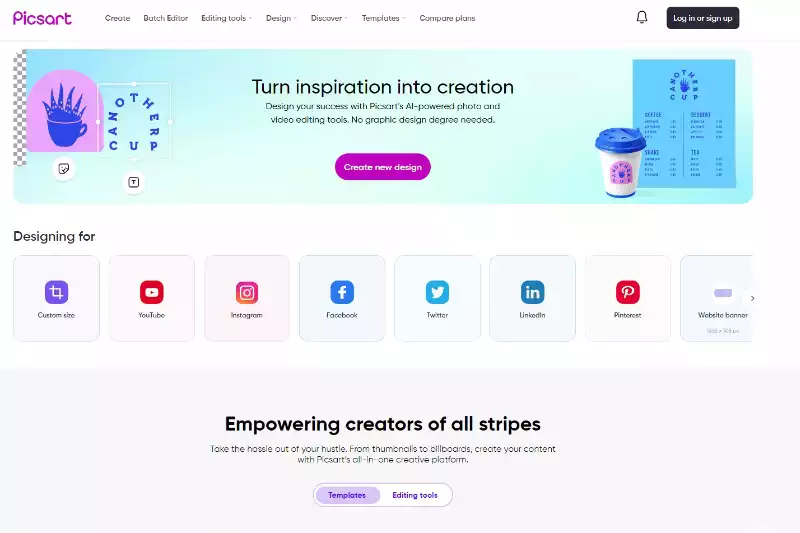Home Page of PicsArt Photo Studio