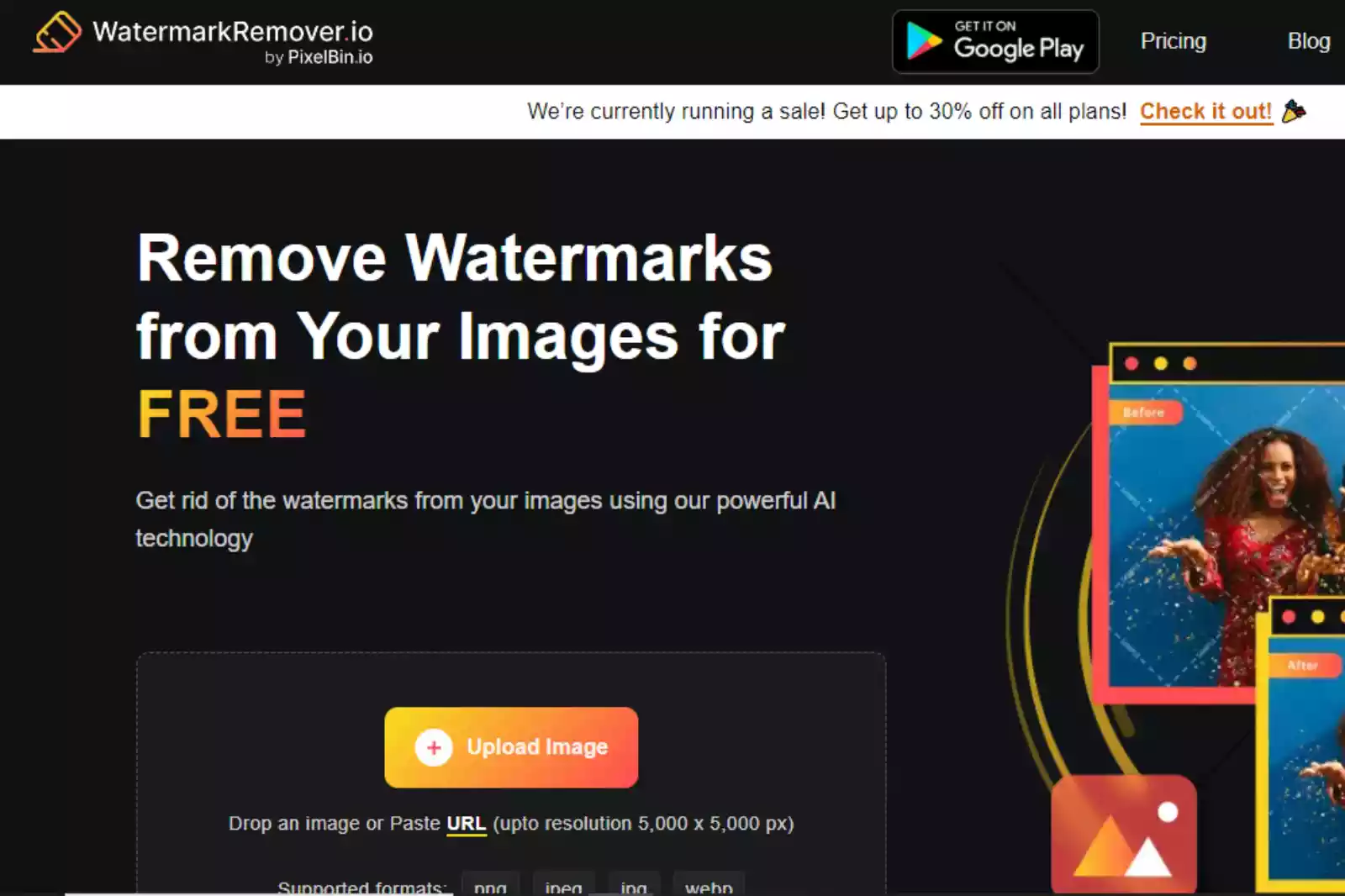 Home Page of WatermarkRemover.io
