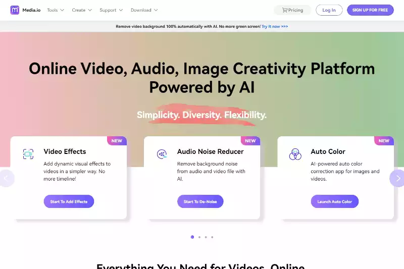 Home Page of Wondershare Media.io