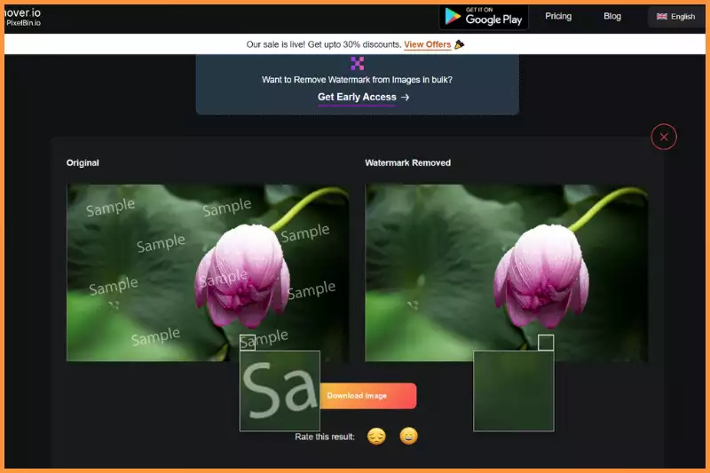 Waiting for the image to get processed in watermarkremover.io
