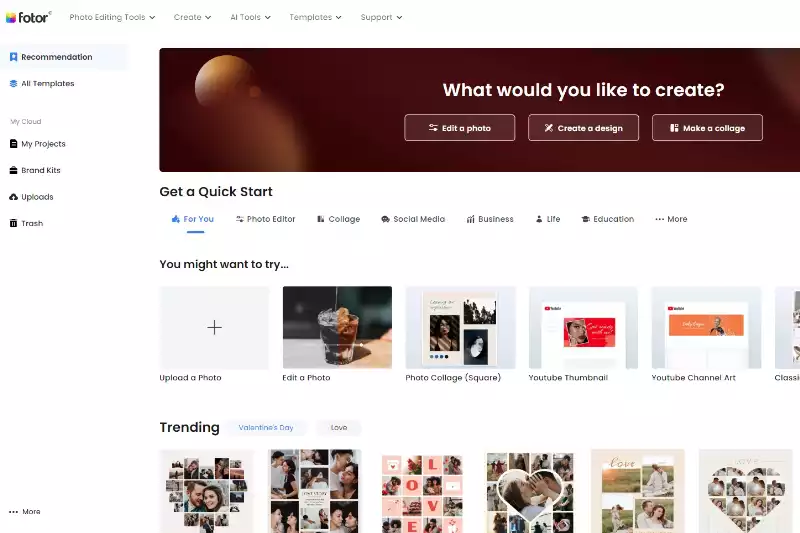 Home Page of Fotor Online Editor