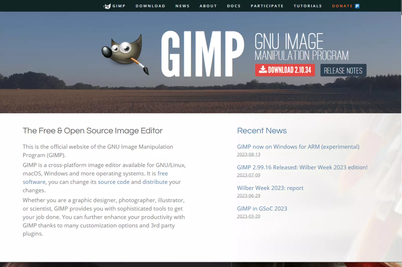 Home Page of GIMP 