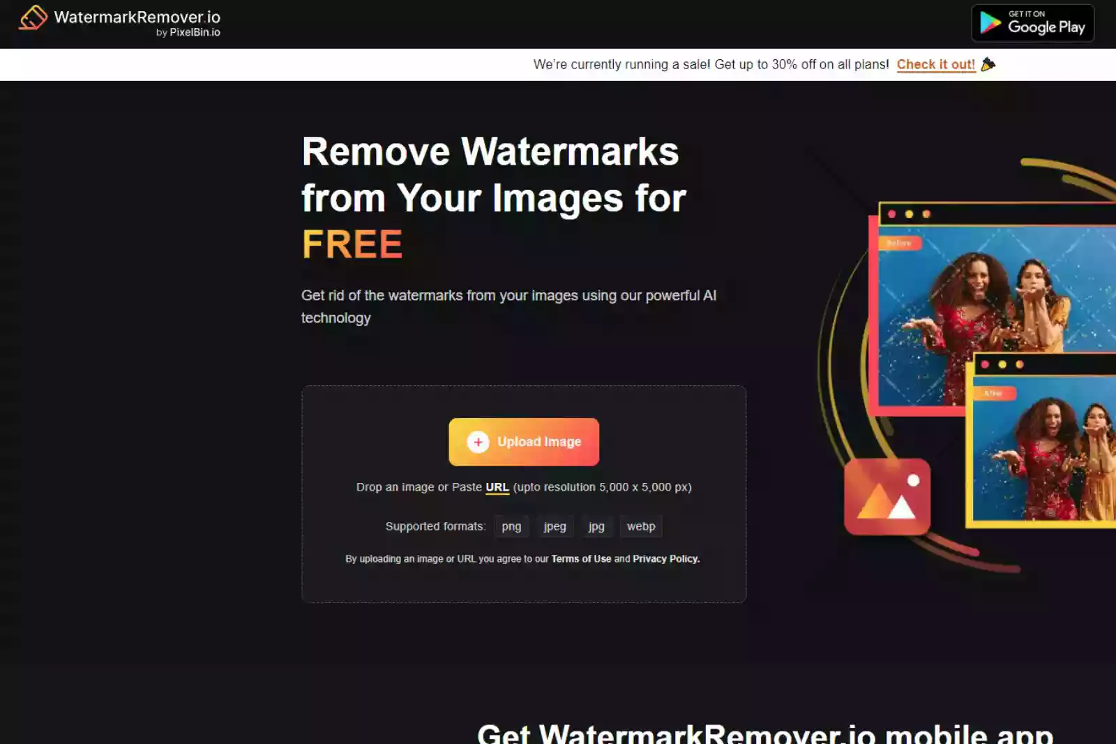 Home Page of WatermarkRemover.io