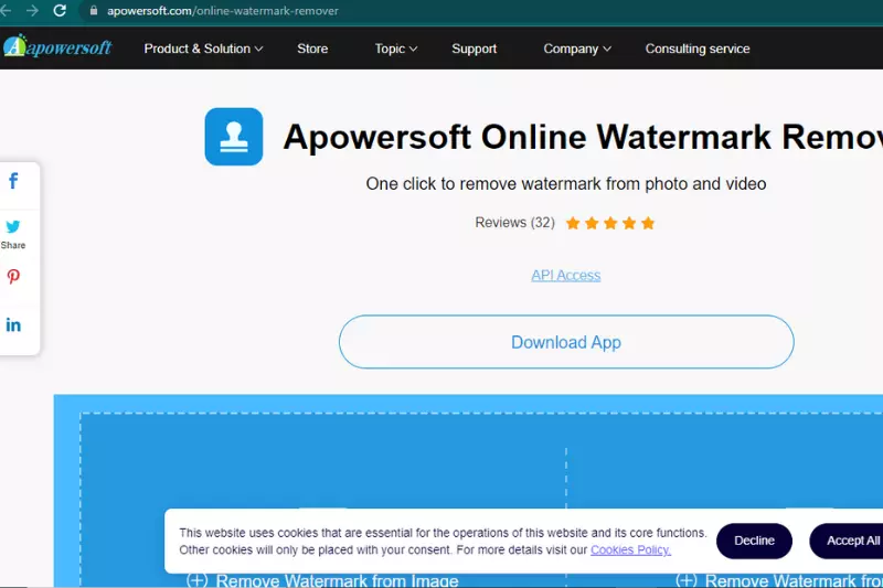 Interface of Apowersoft Online Watermark Removerβ