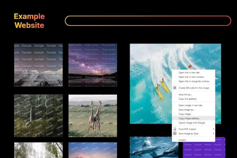 Sample website with watermark images