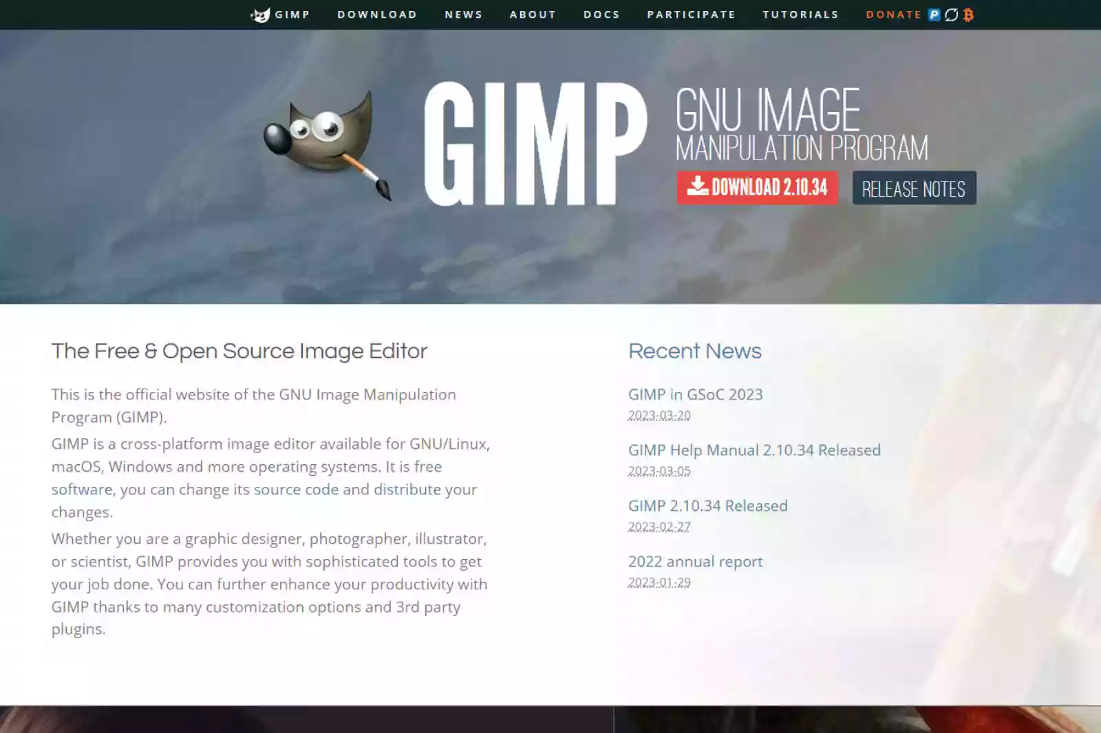 Home Page of GIMP