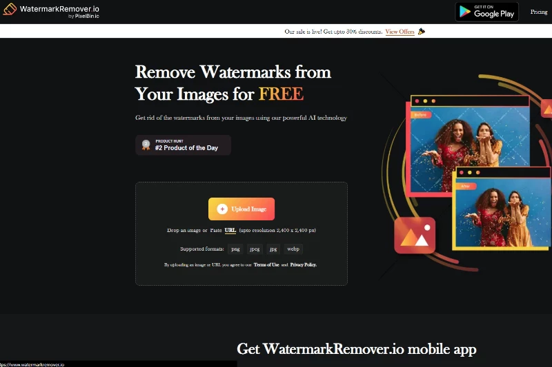 Home Page of WatermarkRemover.io