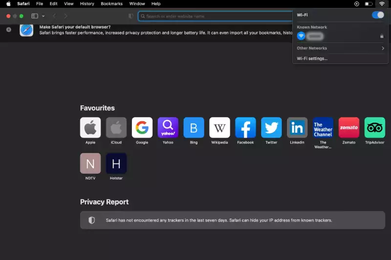 Home Page of Safari browser