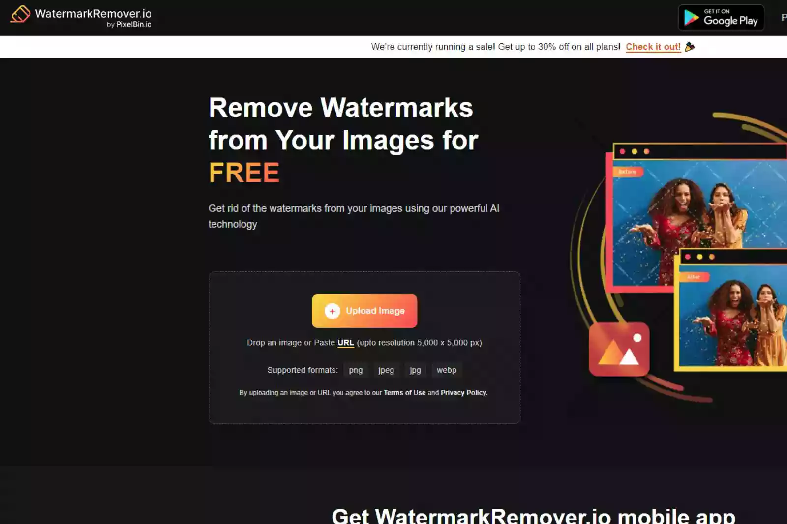 Home Page of WatermarkRemover.io