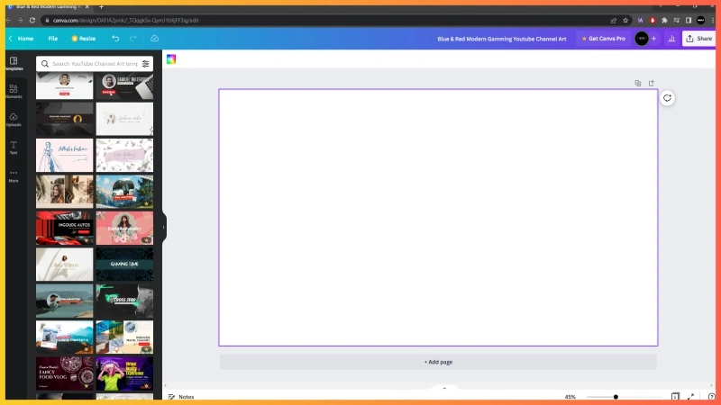 Visiting home page of canva