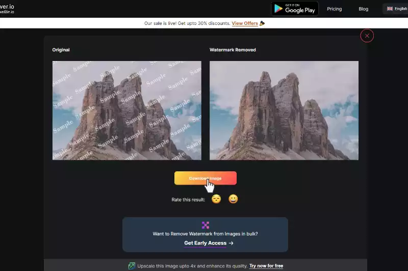 Last Step to Download image withput Watermatkremover.io