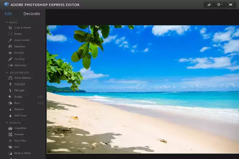 Home Page of Photoshop Express