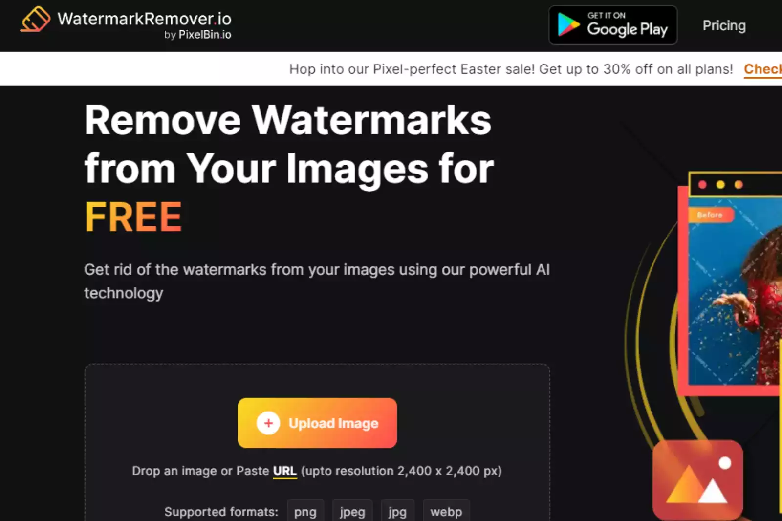 Home Page of WatermarkRemover.io
