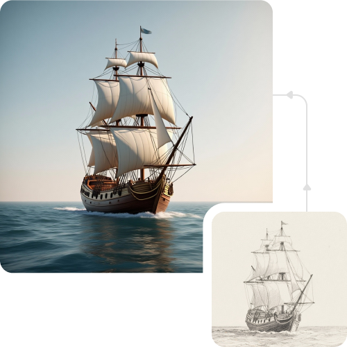 Sailling ship of sketche to image
