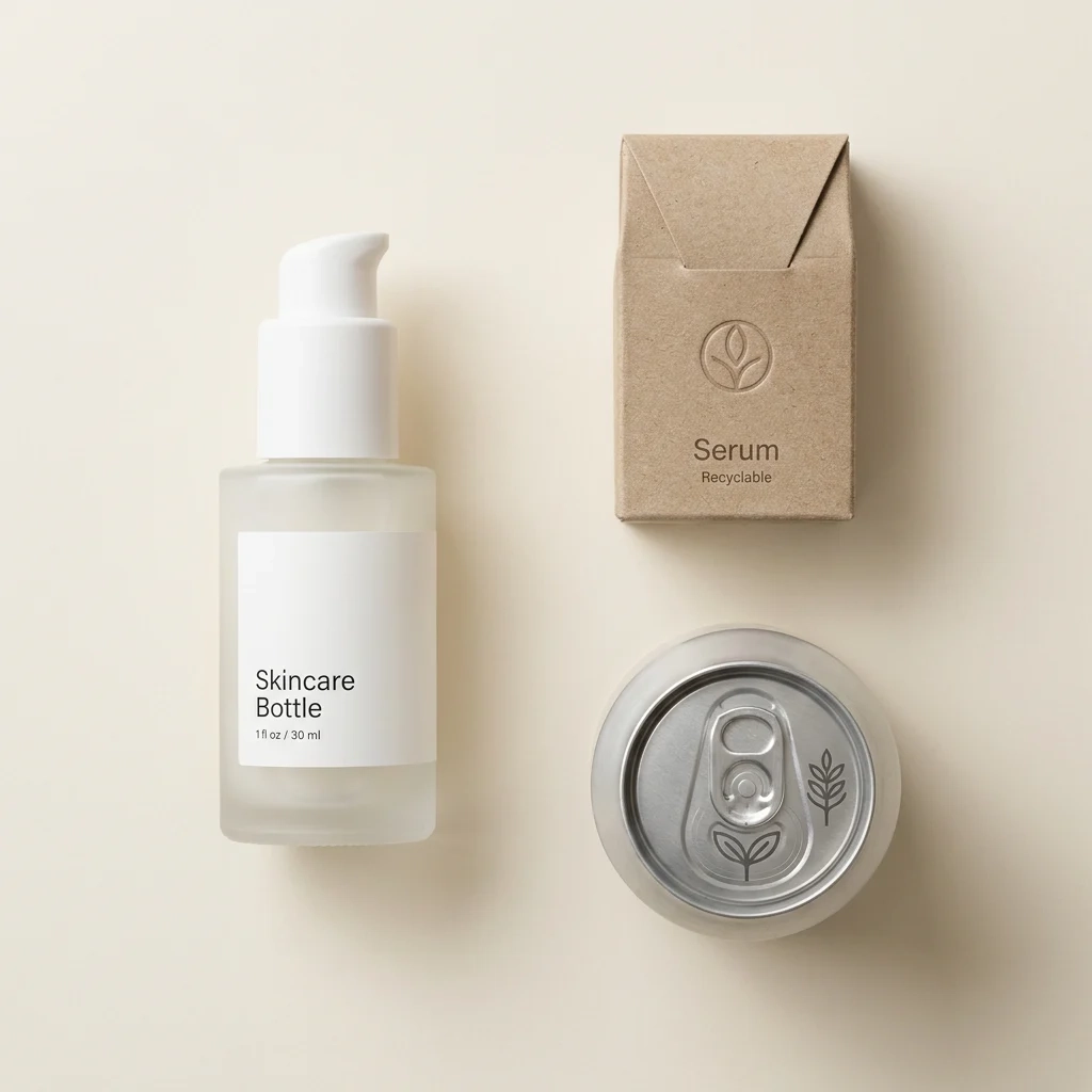 Three packaged-goods variants in a flat-lay catalogue arrangement created in PixelBin AI Design Studio