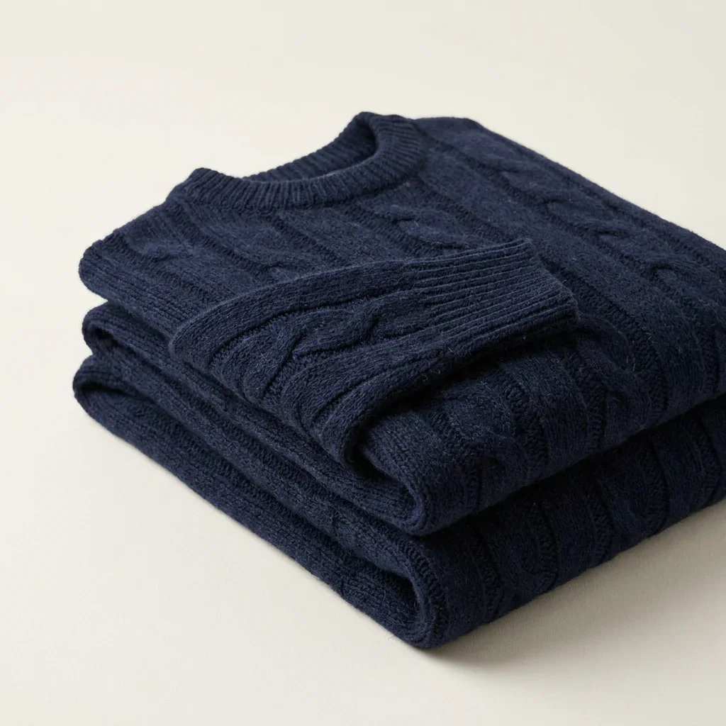 Folded knitwear on a clean surface after watermark and overlay cleanup with PixelBin Watermark Remover