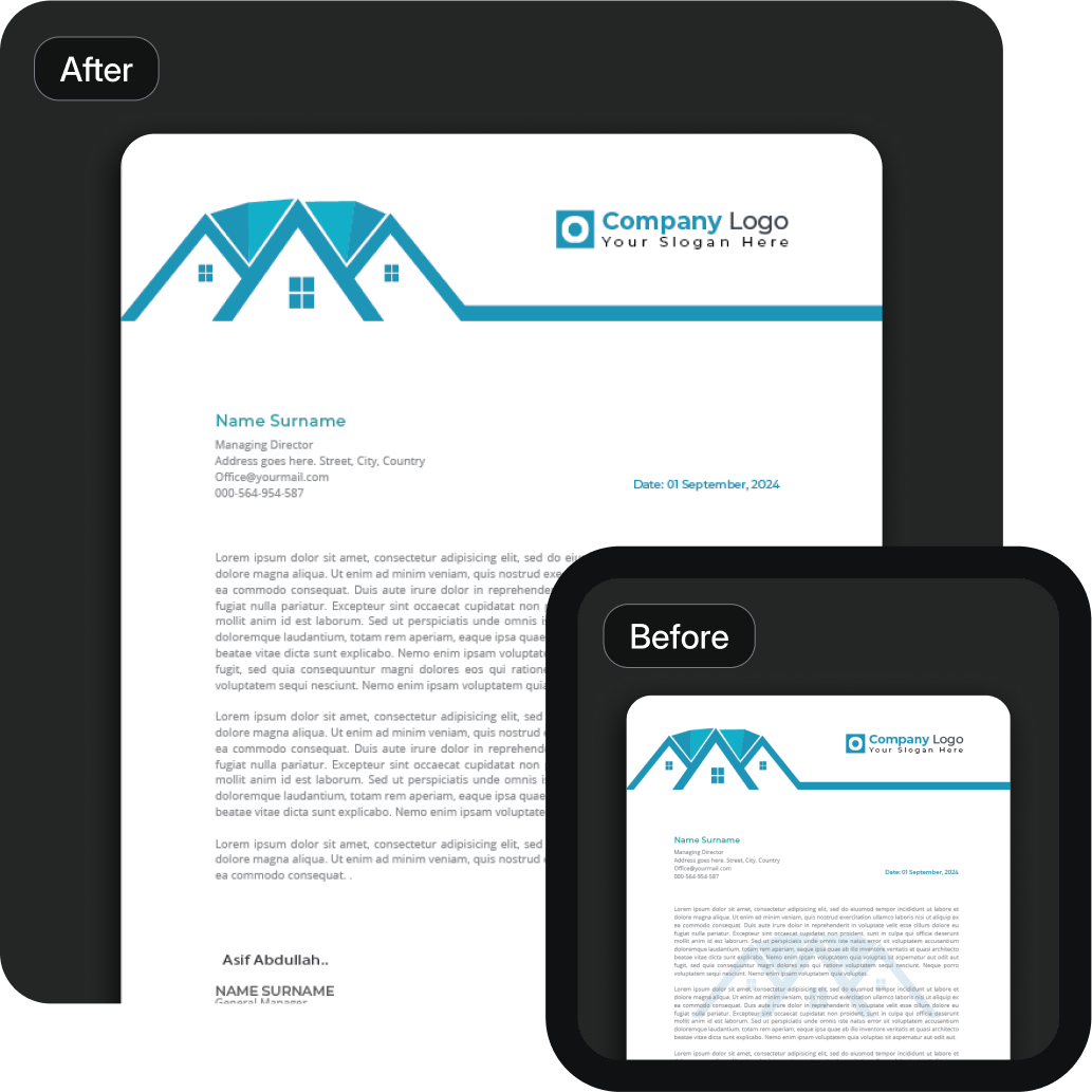 AI-Powered PDF Tool - Before and after comparison of watermark removal