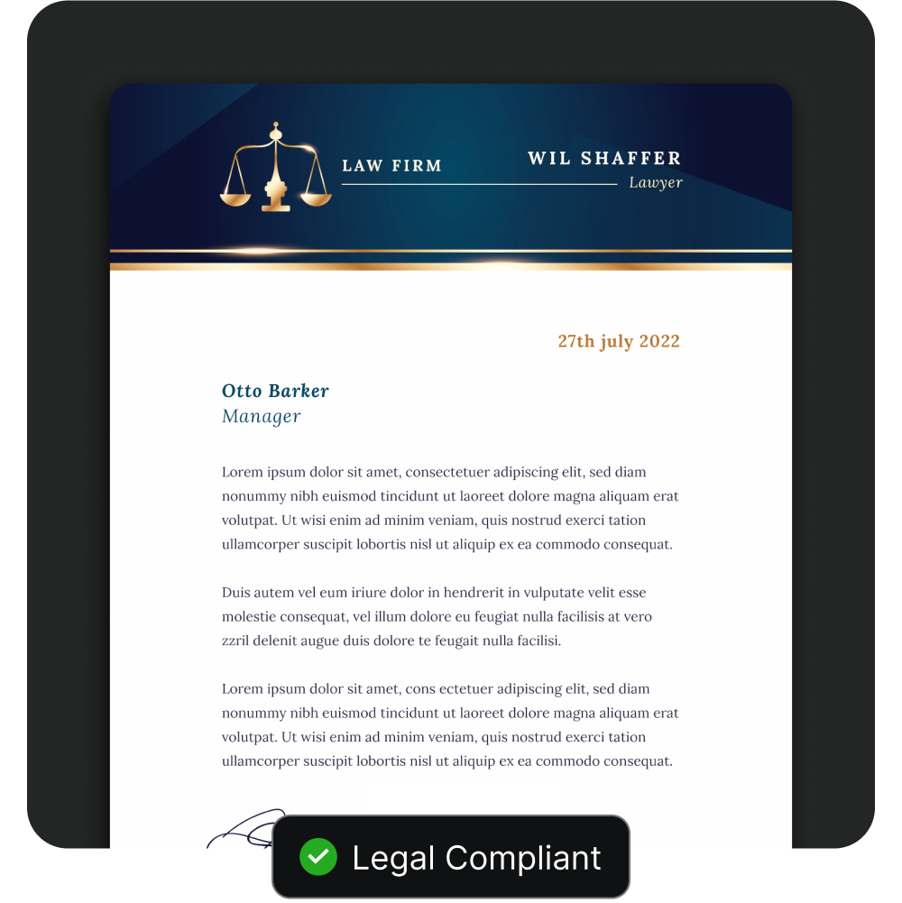 Legal compliance support showing document validation and approval