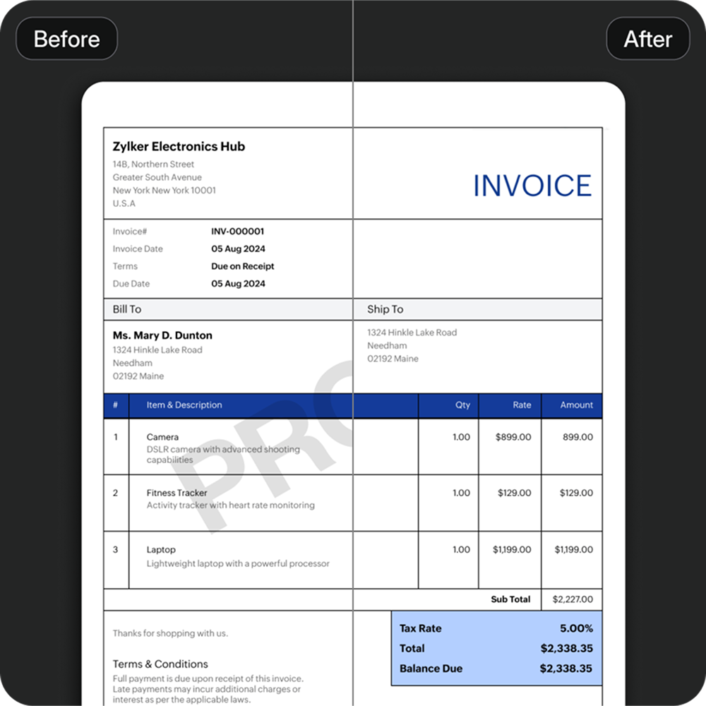 Document credibility comparison showing before and after watermark removal