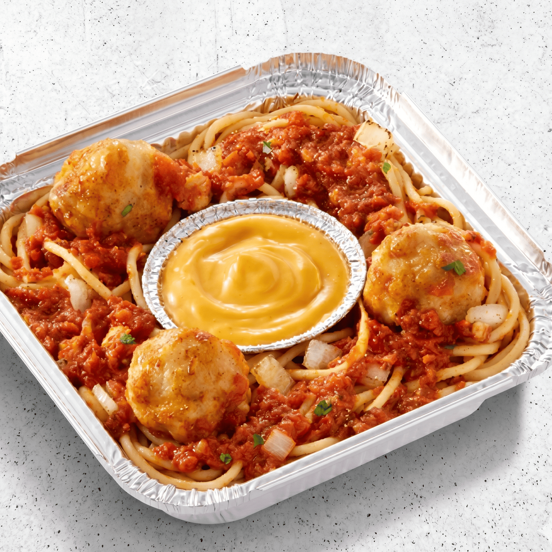 Cheesy Chicken Meatball Bolognaise Spaghetti
