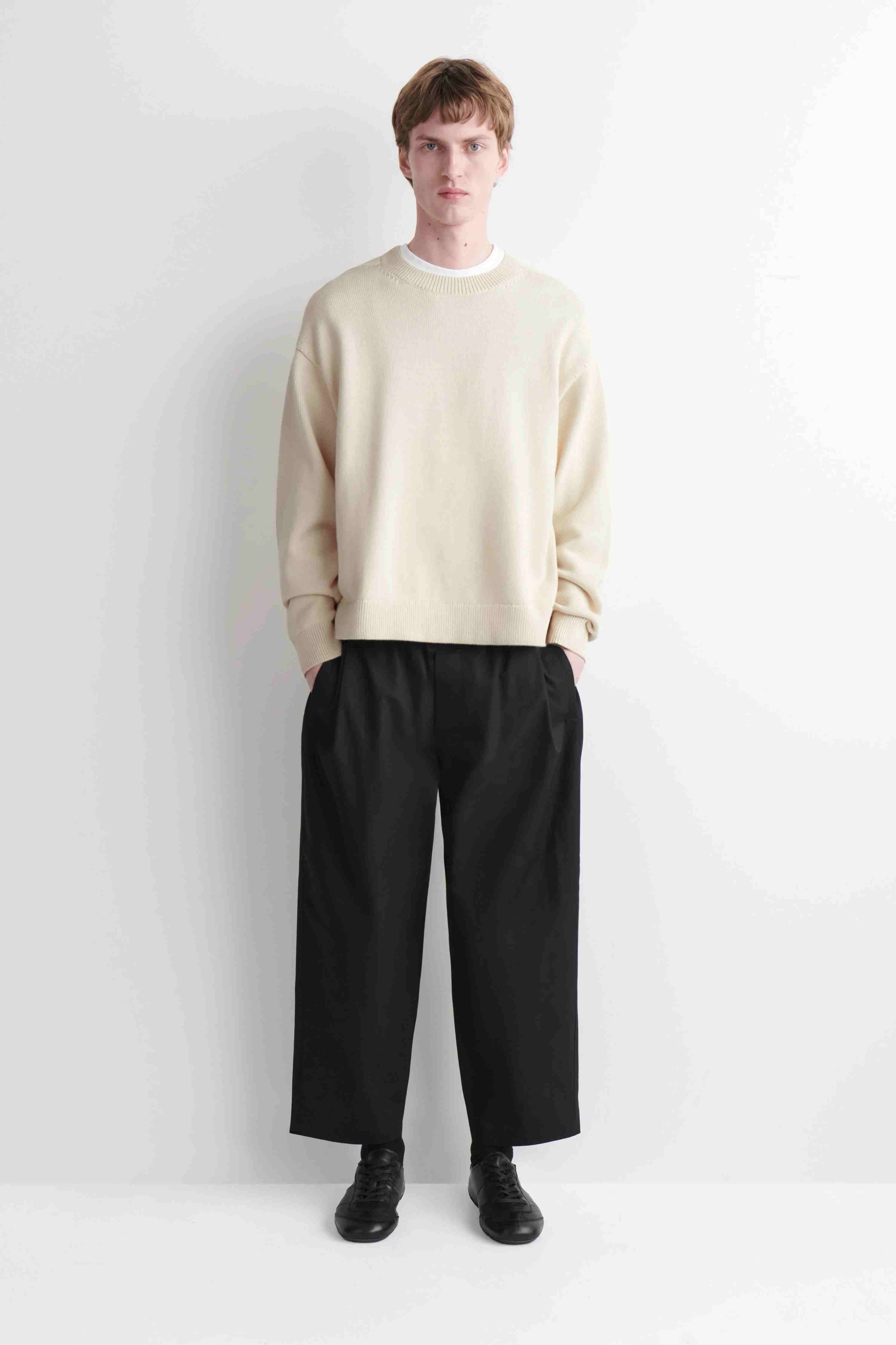 CROPPED ELASTICATED RELAXED-FIT WIDE-LEG TROUSERS - 1