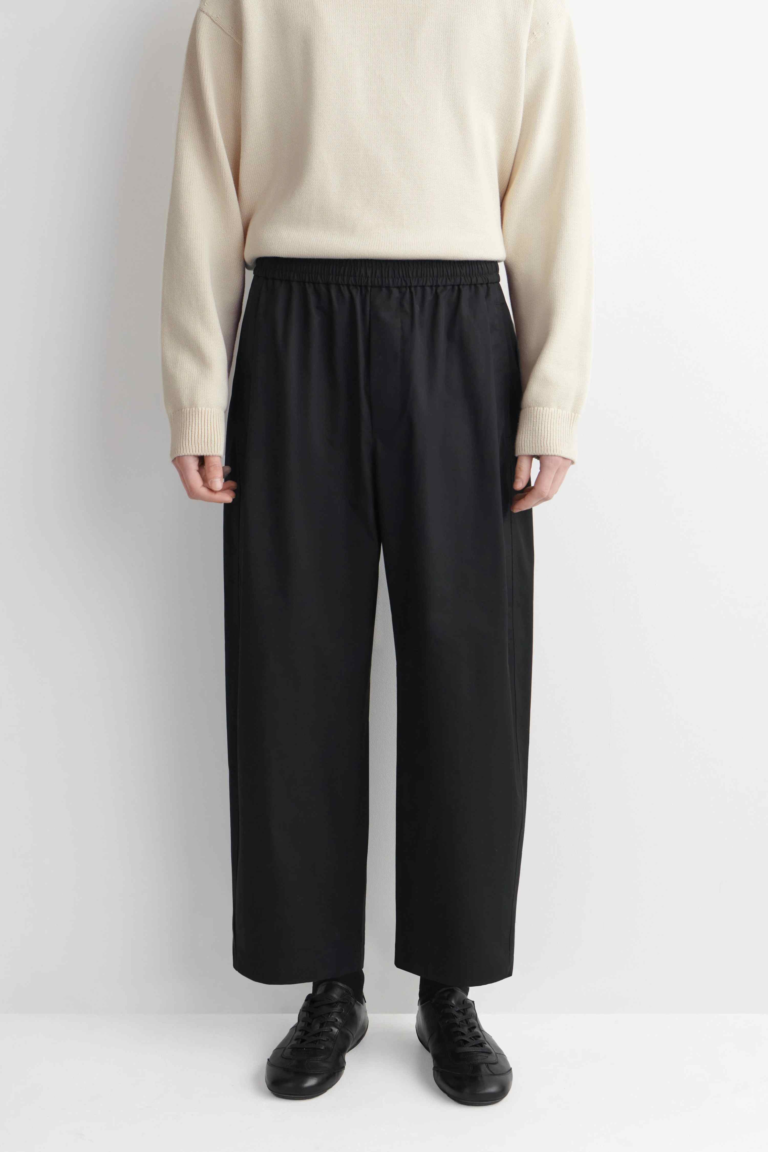 CROPPED ELASTICATED RELAXED-FIT WIDE-LEG TROUSERS - 3