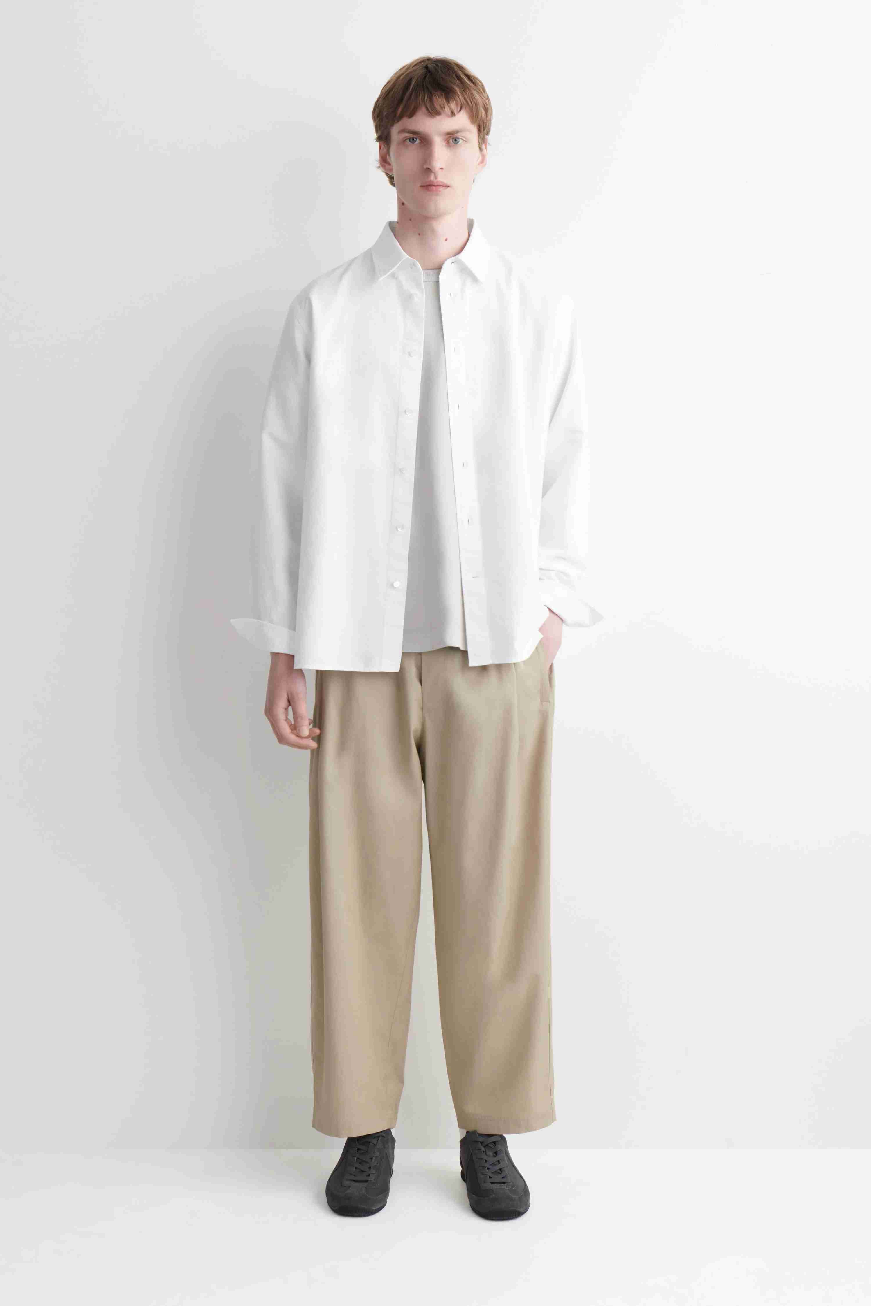 CROPPED ELASTICATED RELAXED-FIT WIDE-LEG TROUSERS - 1
